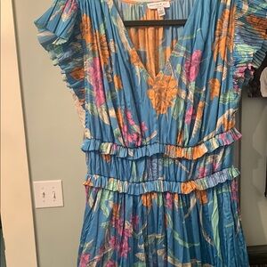 Current air. Blue Floral Dress with Ruffle Details